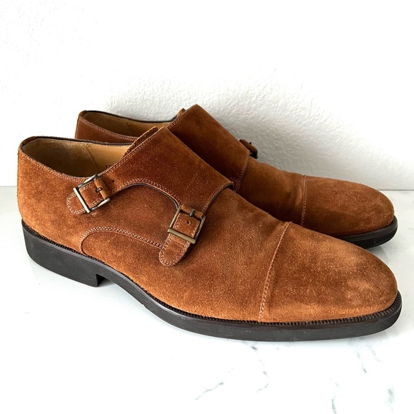 Magnanni Mens Suede Double Monk Strap XL Extralight Size 11 Brown